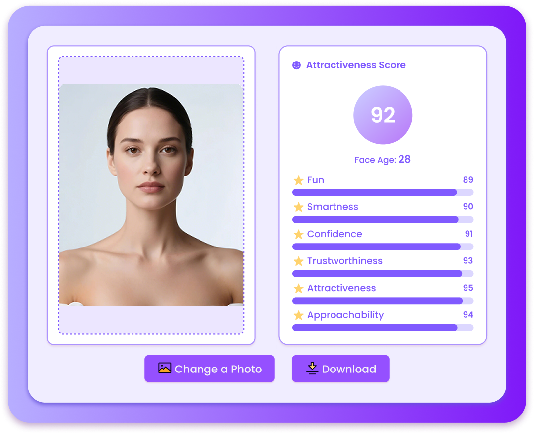 AI attractiveness test interface showing upload and analysis options
